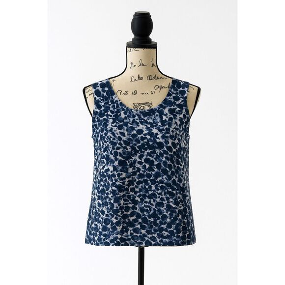 Cable & Gauge Abstract Print Sleeveless Knit Top Sz M Blue White - Picture 1 of 5
